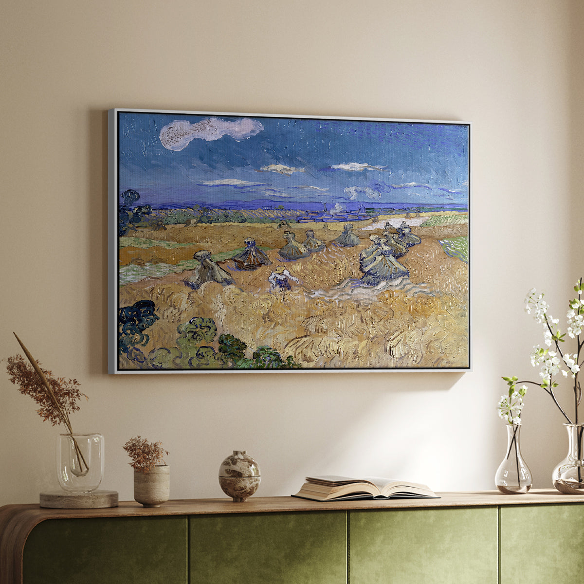 Wheat Field with Reaper, Auvers, 1888 - Floater Framed Canvas Print