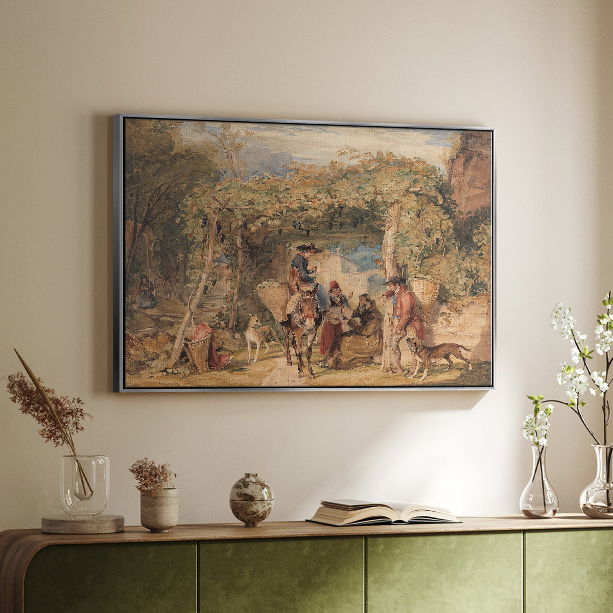 Figures and Animals in a Vineyard, c. 1829 - Floater Framed Canvas Print