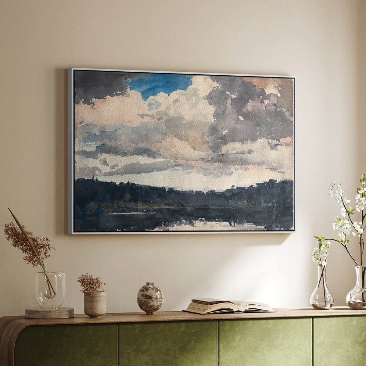 The Lone Boat, North Woods Club, Adirondacks, 1892 - Floater Framed Canvas Print