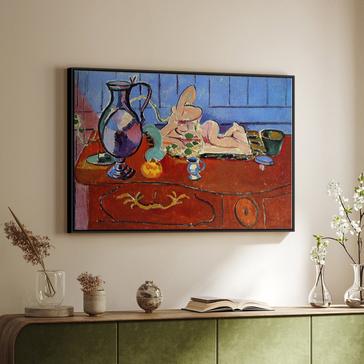 Still Life with a Pewter Jug and Pink Statuette, 1910 - Floater Framed Canvas Print