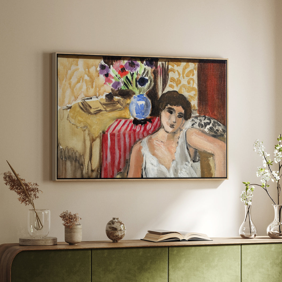 Woman Seated in an Armchair, c. 1920 - Floater Framed Canvas Print