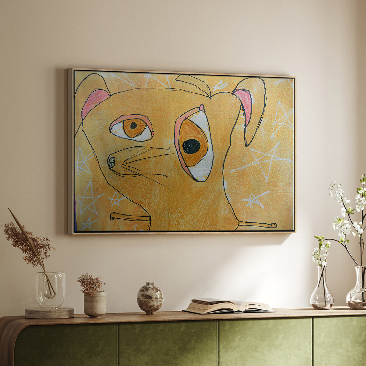Cubist Dog with Stars (Student Art) - Floater Framed Canvas Print