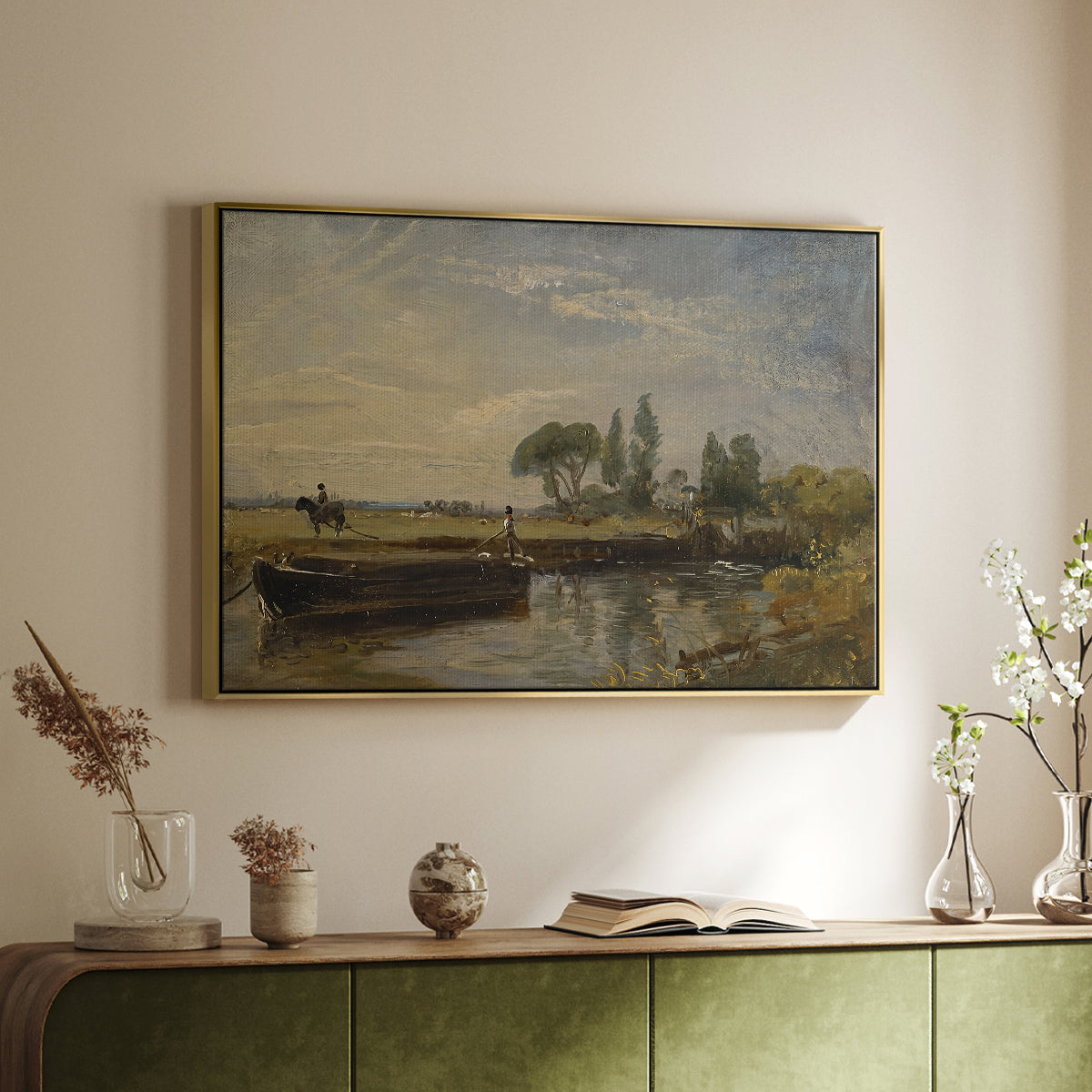 Barge below Flatford Lock, c. 1810 - Floater Framed Canvas Print
