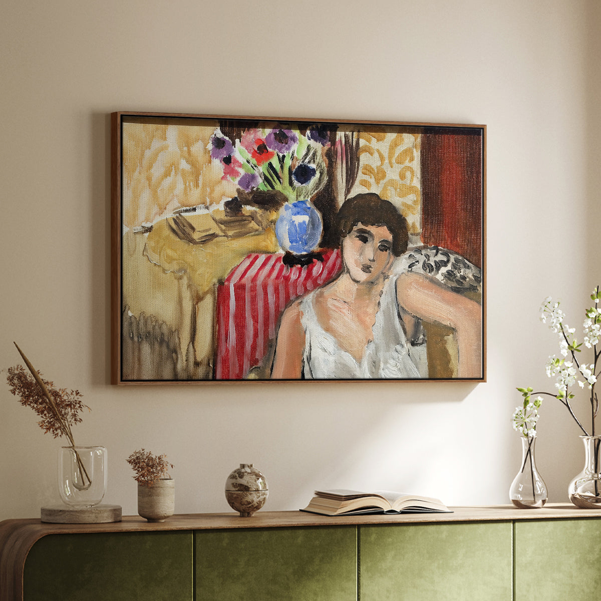 Woman Seated in an Armchair, c. 1920 - Floater Framed Canvas Print