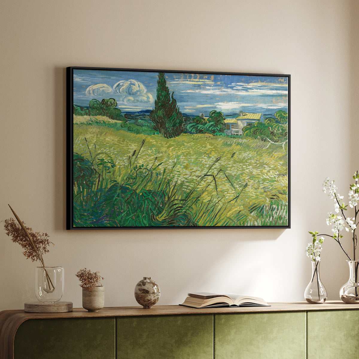 Green Wheat Field with Cypress, 1889 - Floater Framed Canvas Print