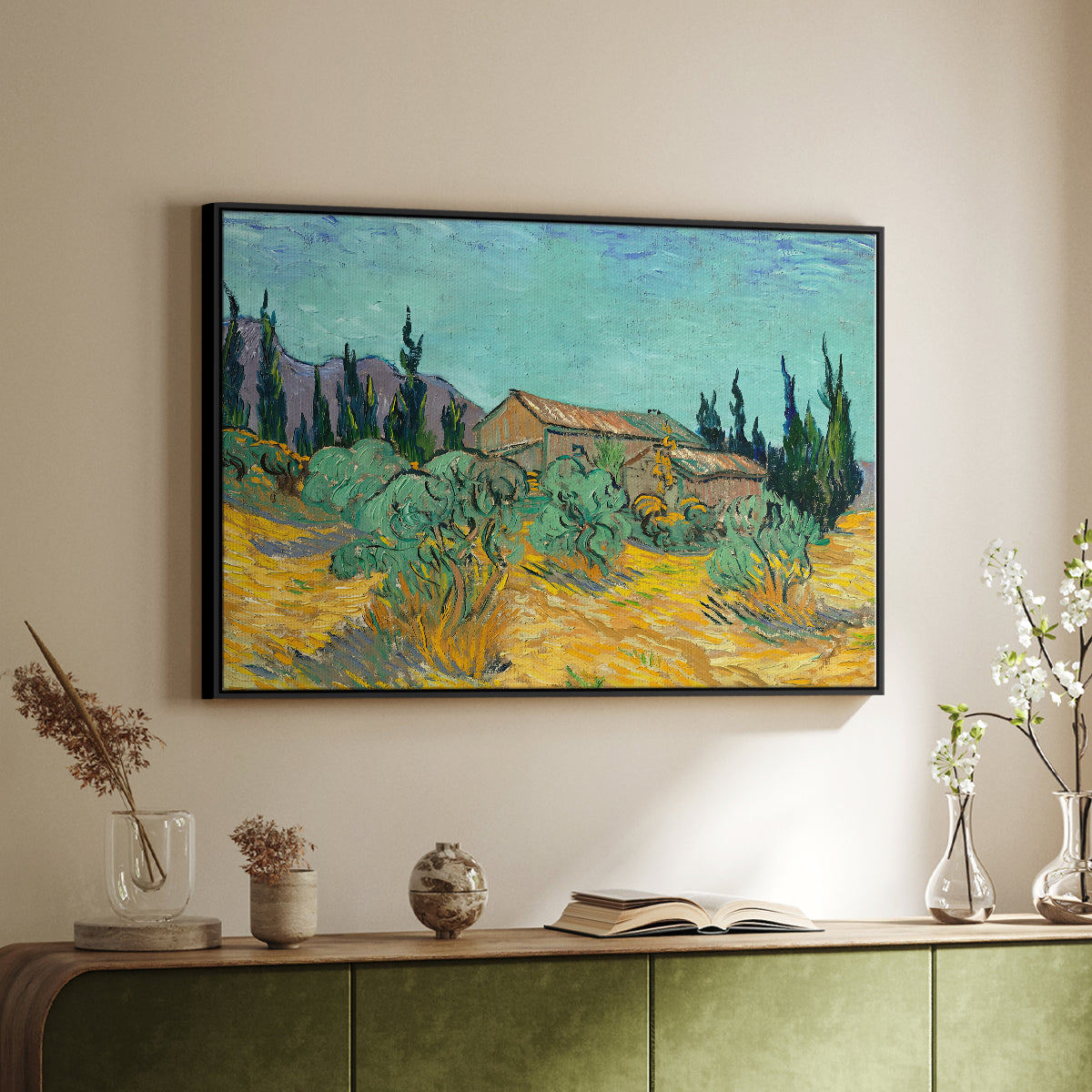 Wooden Sheds Among the Olive Trees and Cypresses, 1889 - Floater Framed Canvas Print