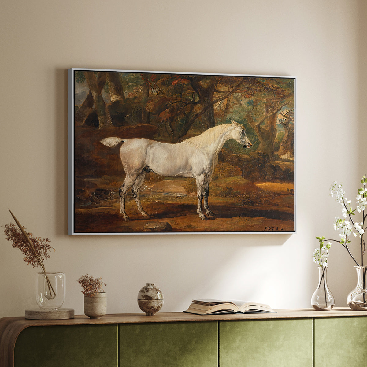 Grey Arabian Stallion, Property of Sir Watkin Williams-Wynn, c. 1817 - Floater Framed Canvas Print