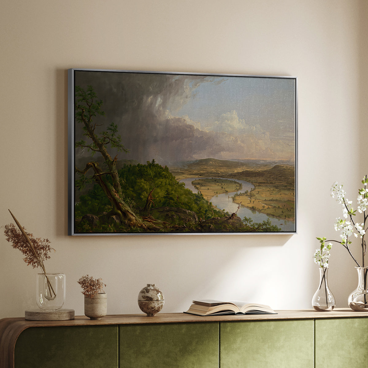 View from Mount Holyoke, Northampton, Massachusetts, after a Thunderstorm (Oxbow), 1836 - Floater Framed Canvas Print