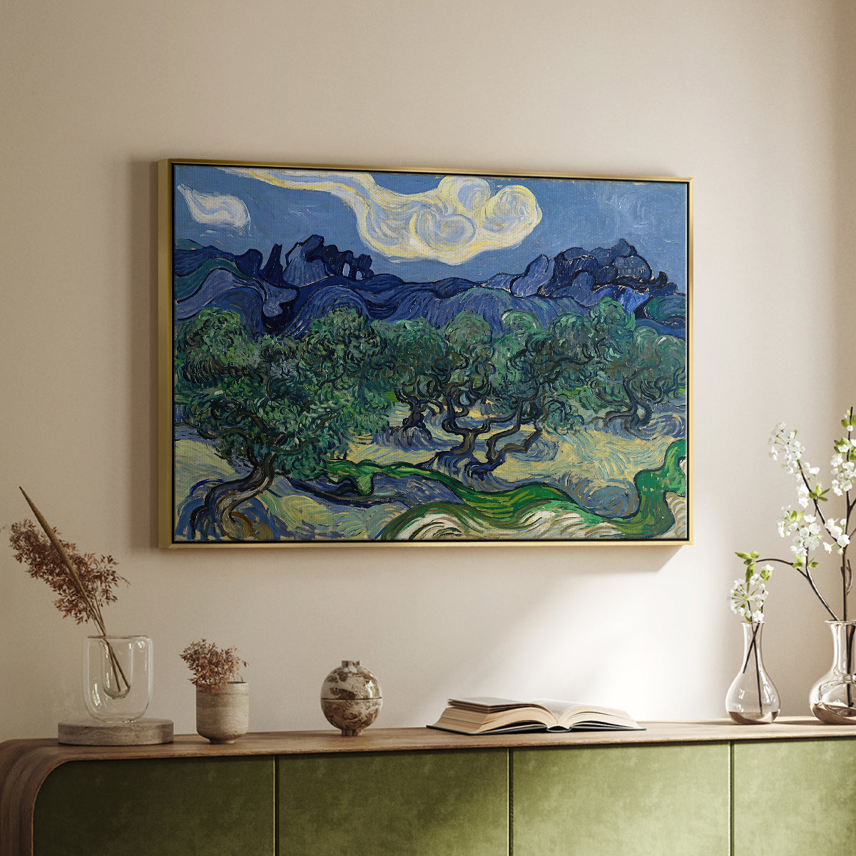 Olive Trees with the Alpilles in the Background, 1889 - Floater Framed Canvas Print