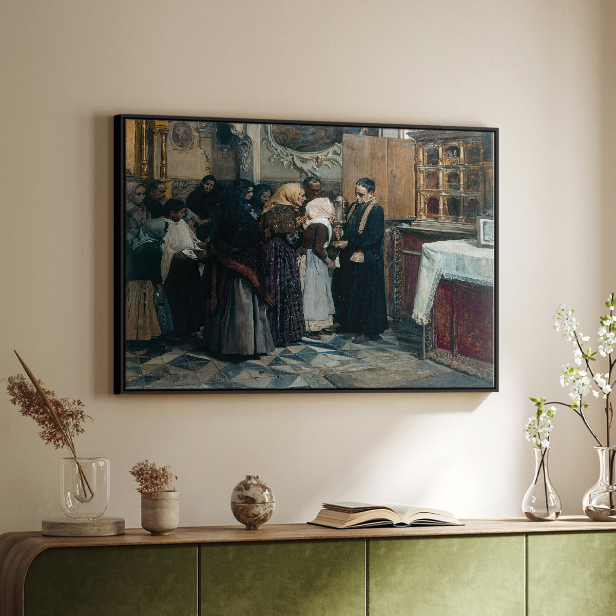 Kissing the Relic, 1893 - Floater Framed Canvas Print