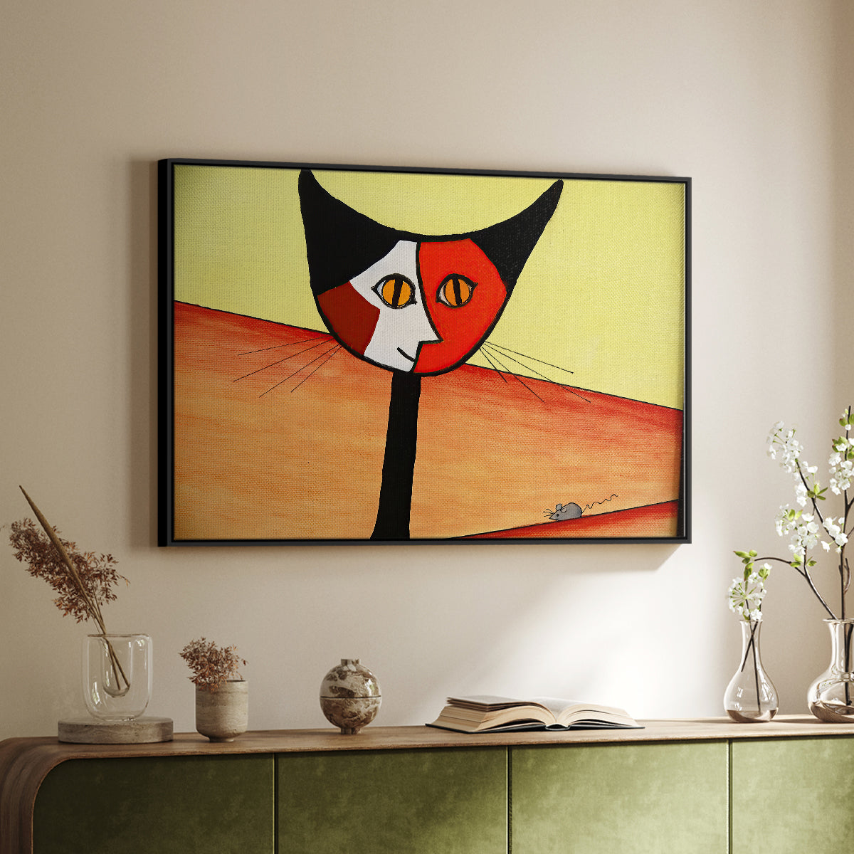 Picasso's Cat–El Gato - Floater Framed Canvas Print