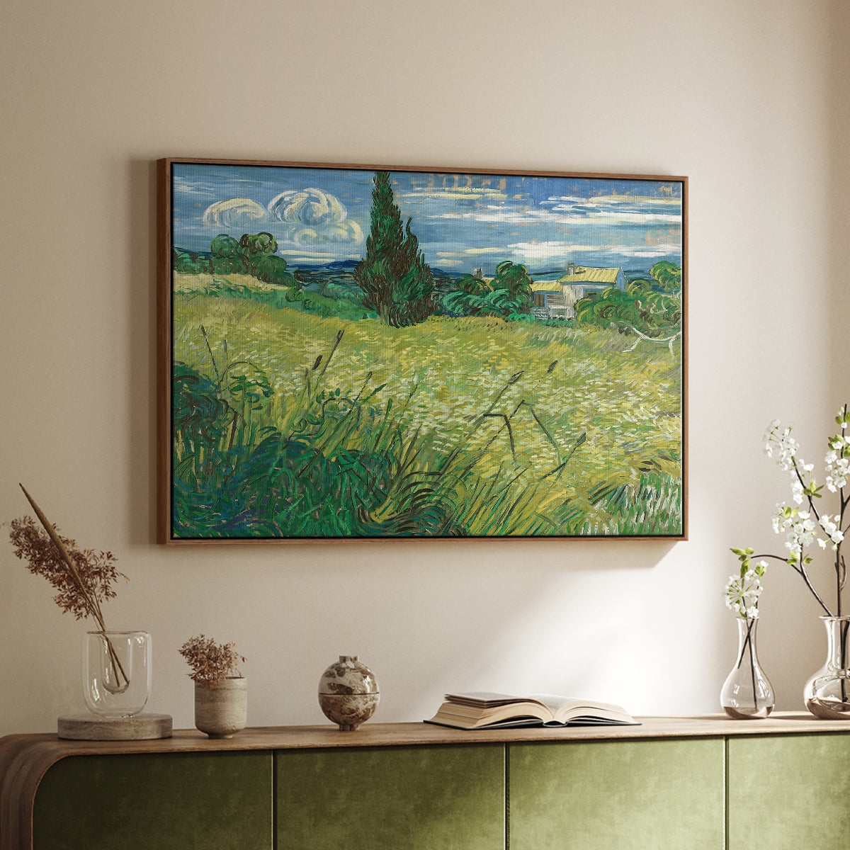 Green Wheat Field with Cypress, 1889 - Floater Framed Canvas Print