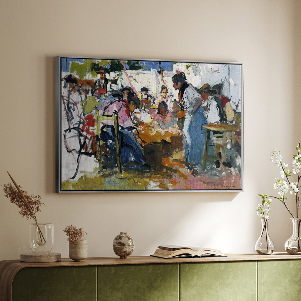 Net Menders in Valencia, 1909 - Floater Framed Canvas Print