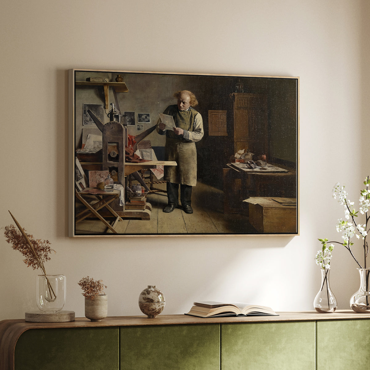 The Plate Printer, 1875 - Floater Framed Canvas Print