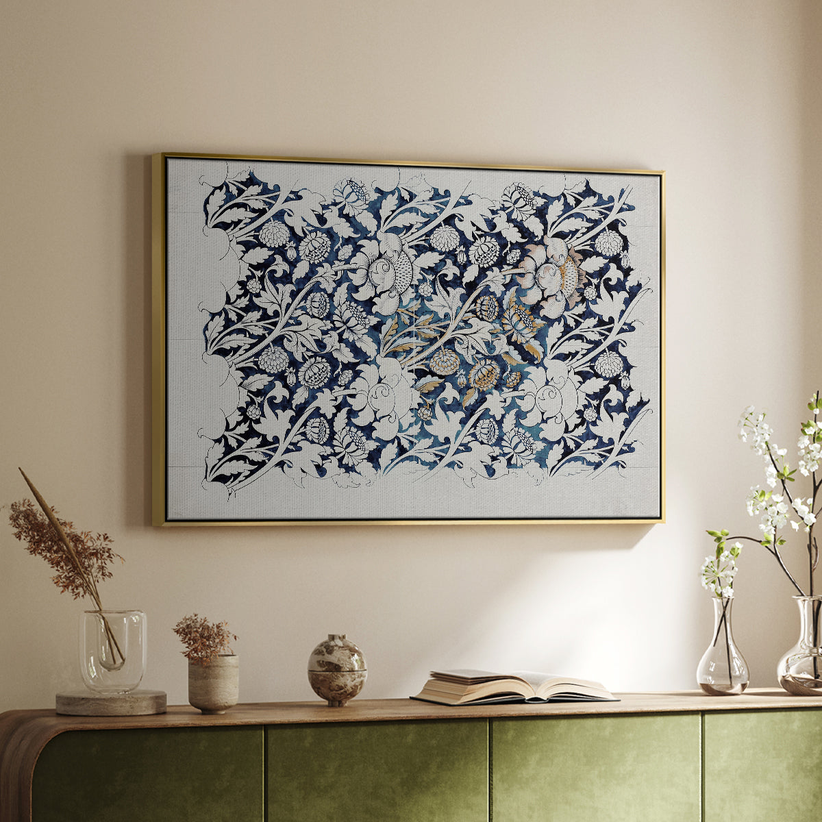 Watercolour for Printed Fabric Design: Wey, c. 1882-1883 - Floater Framed Canvas Print