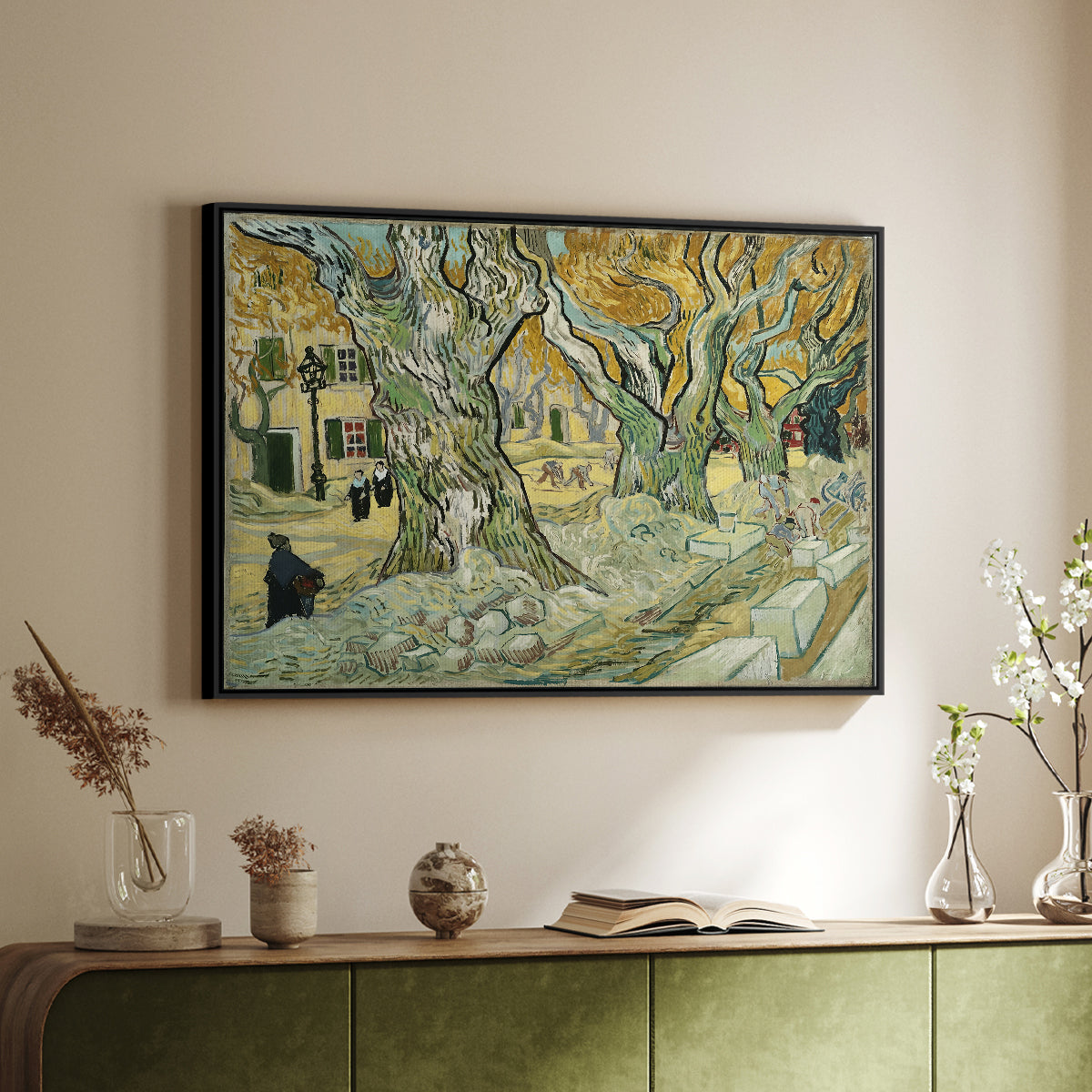 The Large Plane Trees (Road Menders at Saint-Rémy), 1889 - Floater Framed Canvas Print