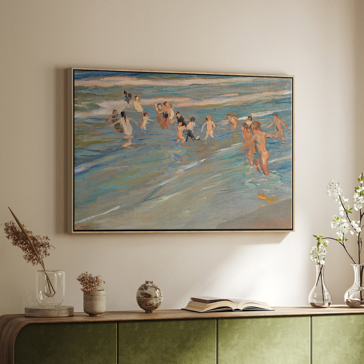 Children Playing on the Beach in Valencia, c. 1908 - Floater Framed Canvas Print