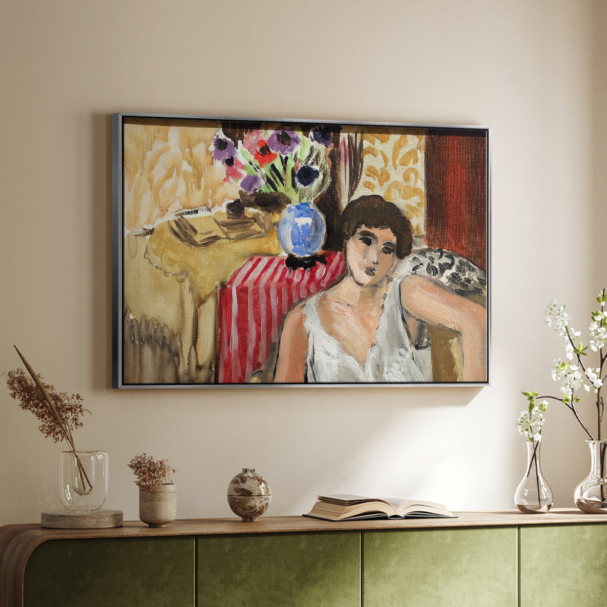 Woman Seated in an Armchair, c. 1920 - Floater Framed Canvas Print
