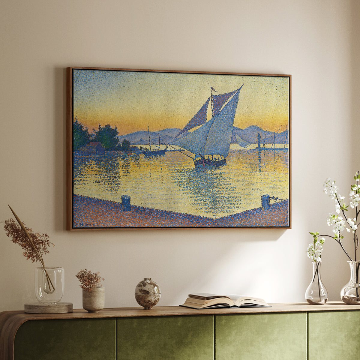 The Port at Sunset, Opus 236, Saint Tropez, 1892 - Floater Framed Canvas Print