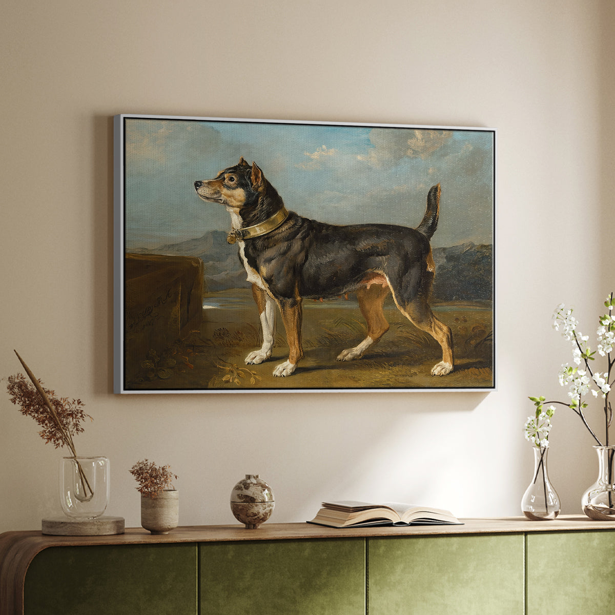 A Terrier in a Landscape, c. 1811 - Floater Framed Canvas Print