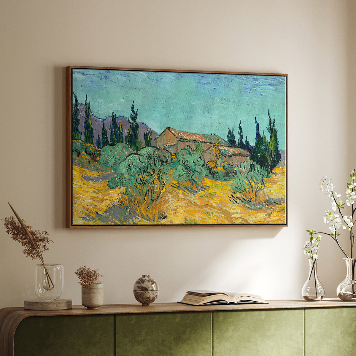 Wooden Sheds Among the Olive Trees and Cypresses, 1889 - Floater Framed Canvas Print