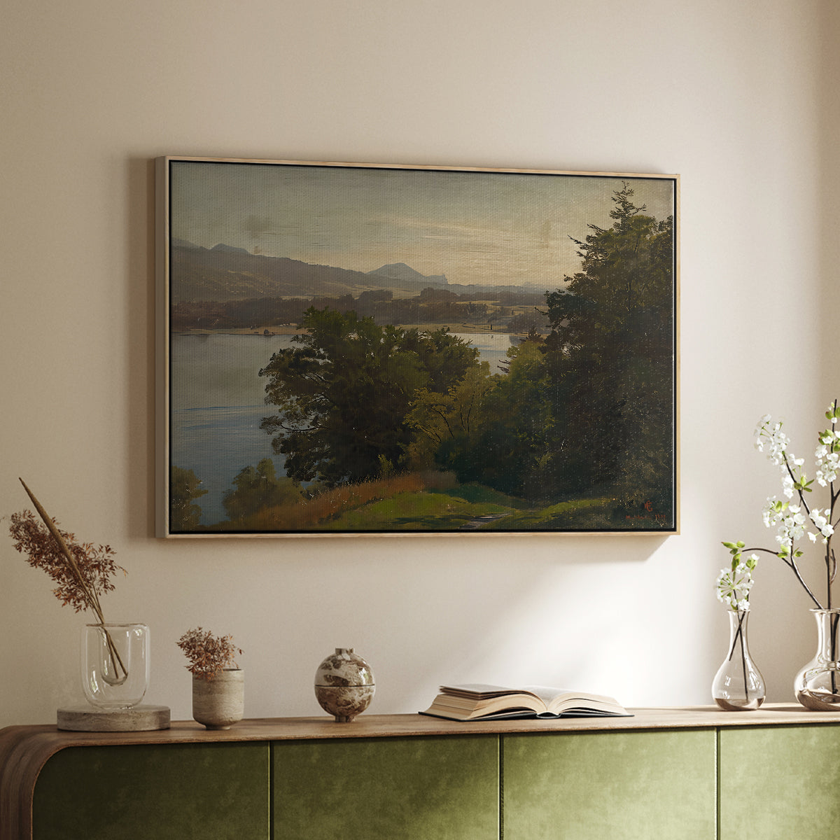 View of the Mondsee, 1870 - Floater Framed Canvas Print