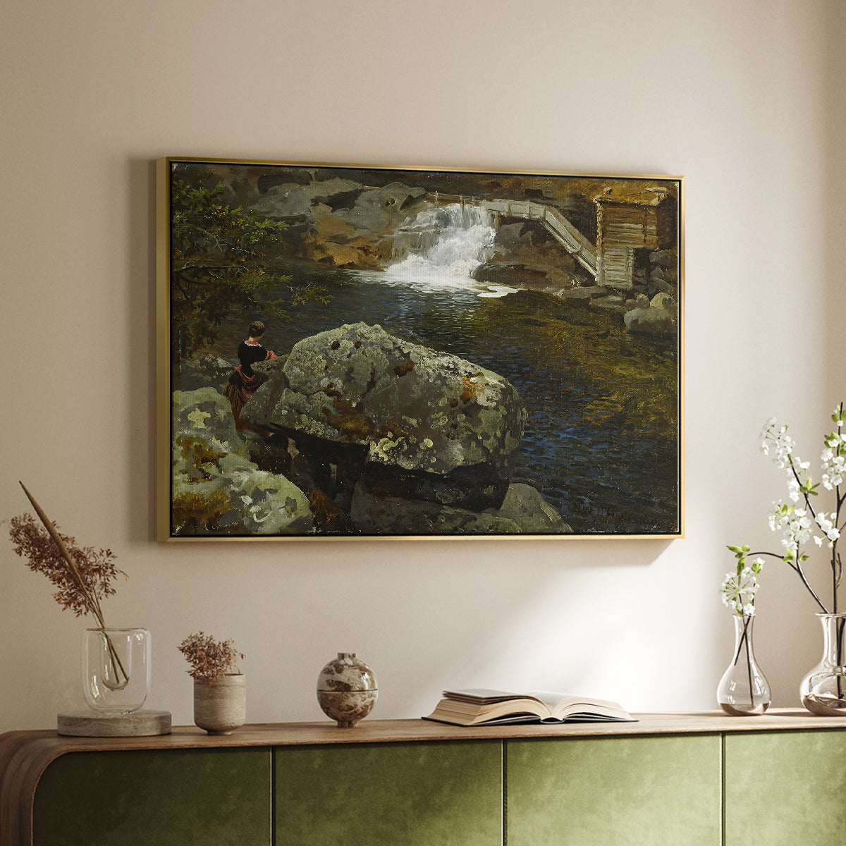 By the Mill Pond (En Mølledam), 1850 - Floater Framed Canvas Print