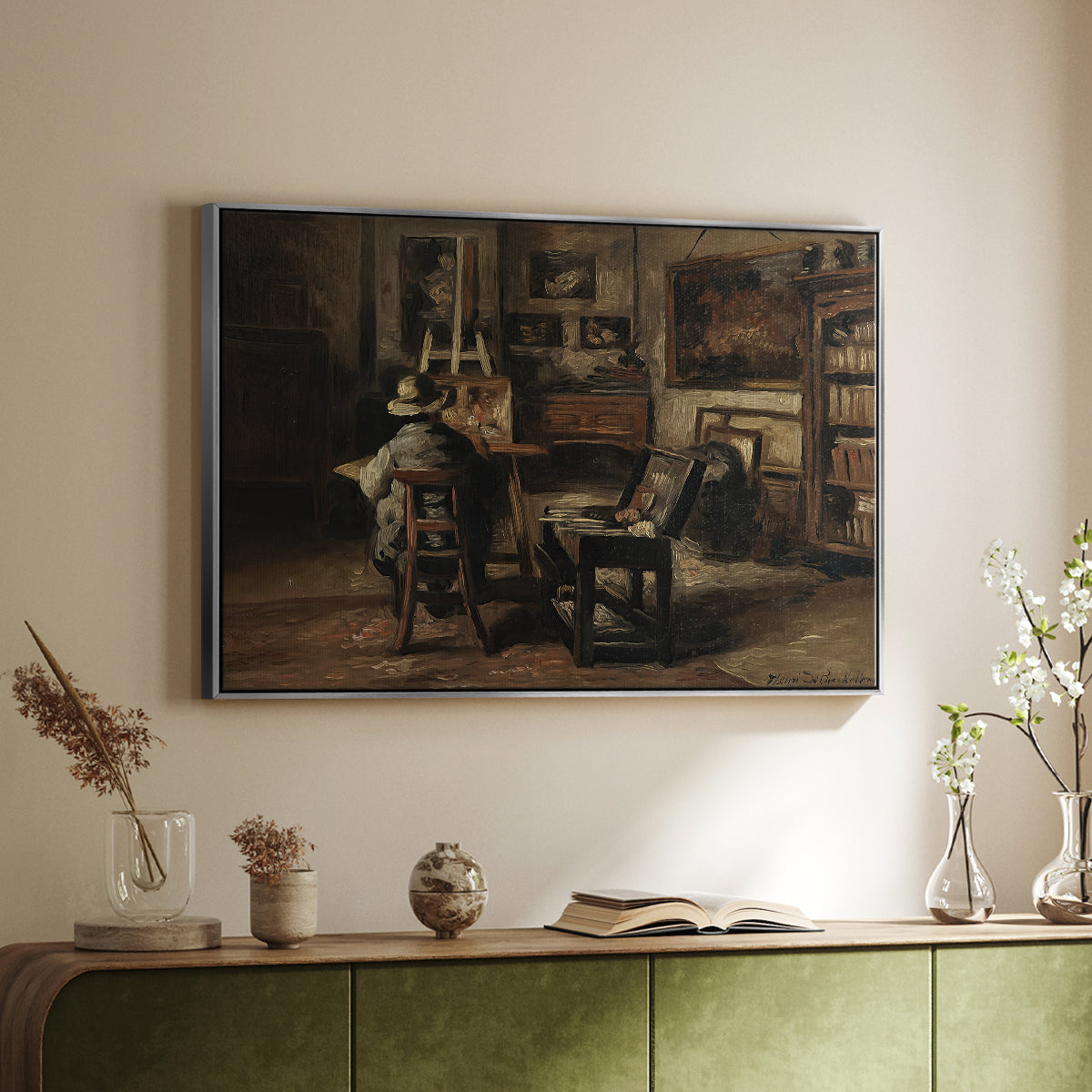 The Studio of Ferdinand De Braekeleer I, Father of the Painter, c. 1873-1885 - Floater Framed Canvas Print