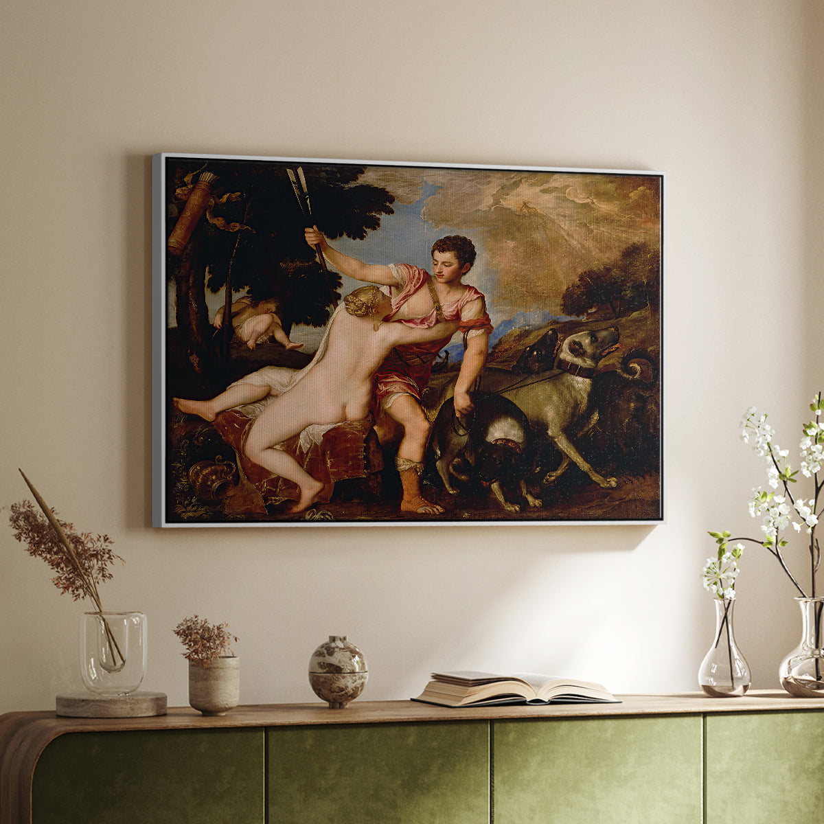 Venus and Adonis, 1554 - Floater Framed Canvas Print