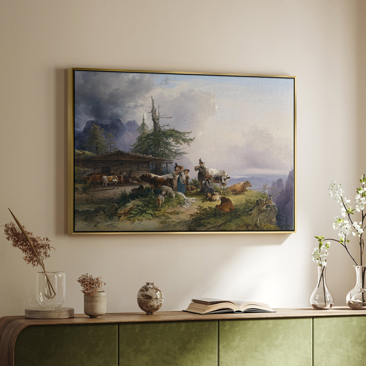 An Alpine Farm on the Untersberg, 1835 - Floater Framed Canvas Print