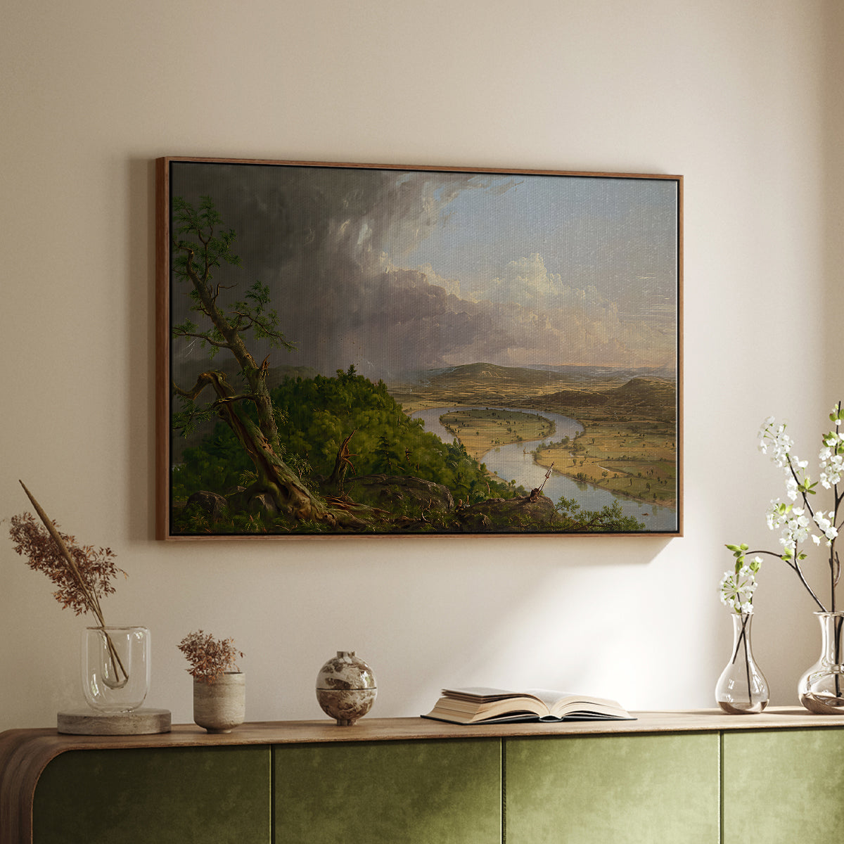 View from Mount Holyoke, Northampton, Massachusetts, after a Thunderstorm (Oxbow), 1836 - Floater Framed Canvas Print