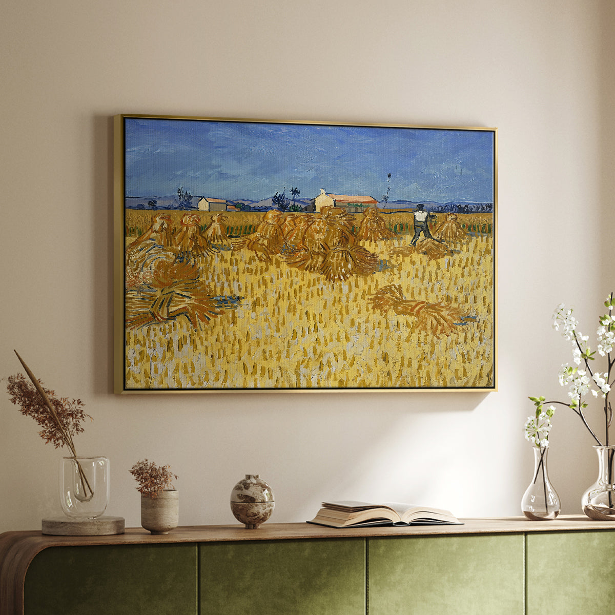 Wheat Field with Sheaves (Harvest in Provence), 1888 - Floater Framed Canvas Print