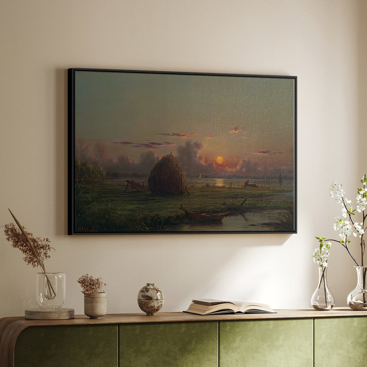 Haystack at Sunset, 1880 - Floater Framed Canvas Print