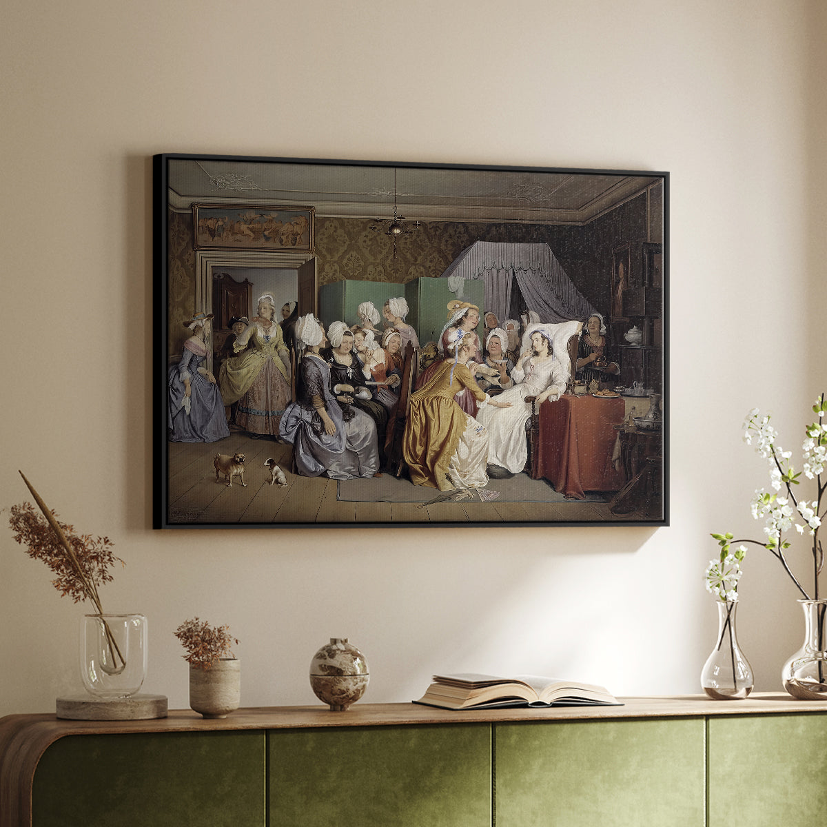 The Maternity Room (Scene from "Barselstuen"), 1845 - Floater Framed Canvas Print