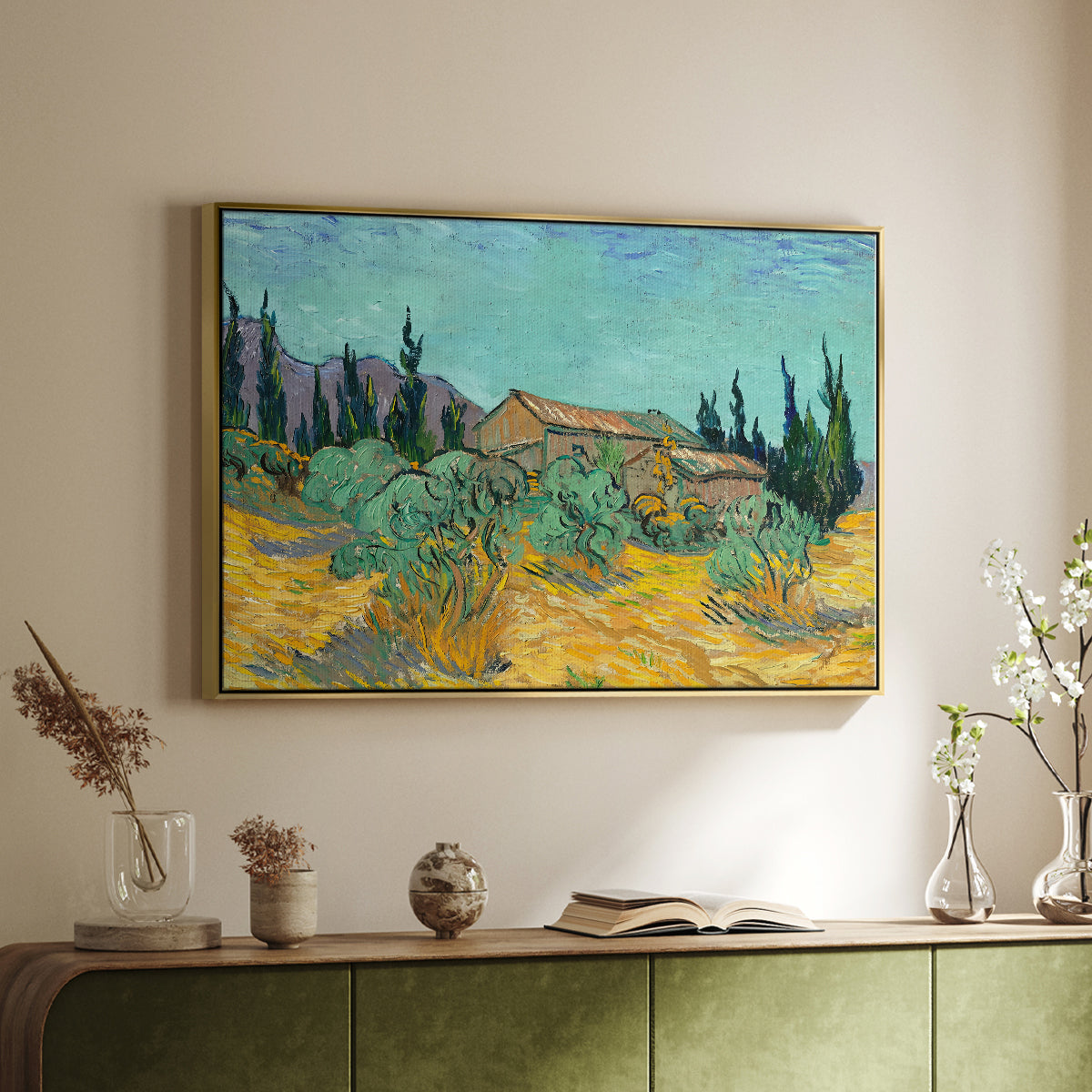 Wooden Sheds Among the Olive Trees and Cypresses, 1889 - Floater Framed Canvas Print