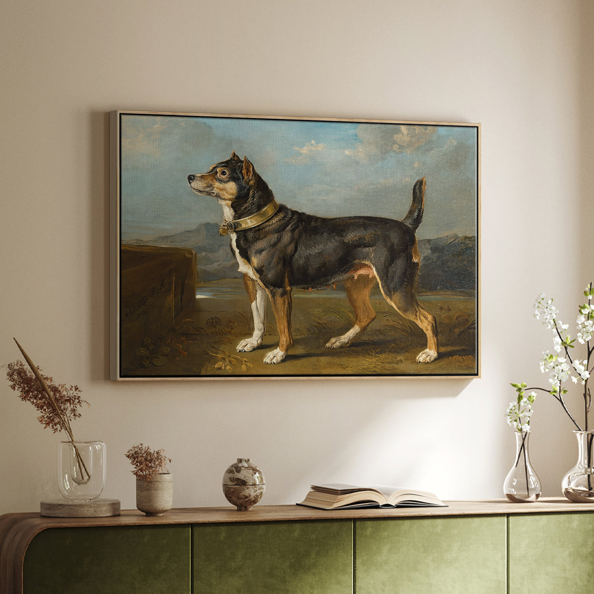 A Terrier in a Landscape, c. 1811 - Floater Framed Canvas Print