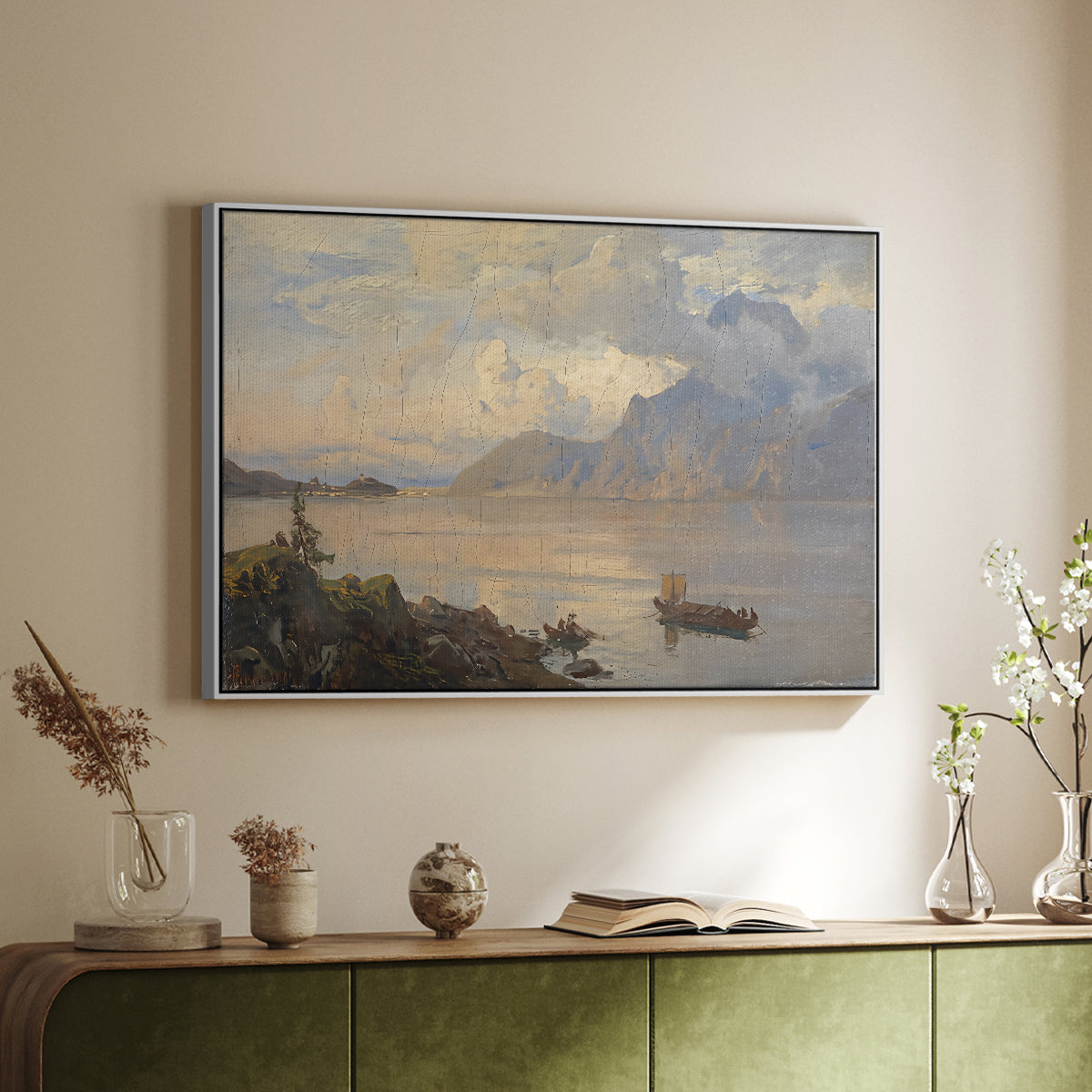 Traunsee, 1871 - Floater Framed Canvas Print