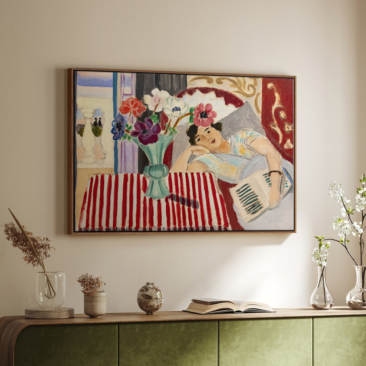 Woman with Anemones (Femme et anémones), c. 1920-1921 - Floater Framed Canvas Print