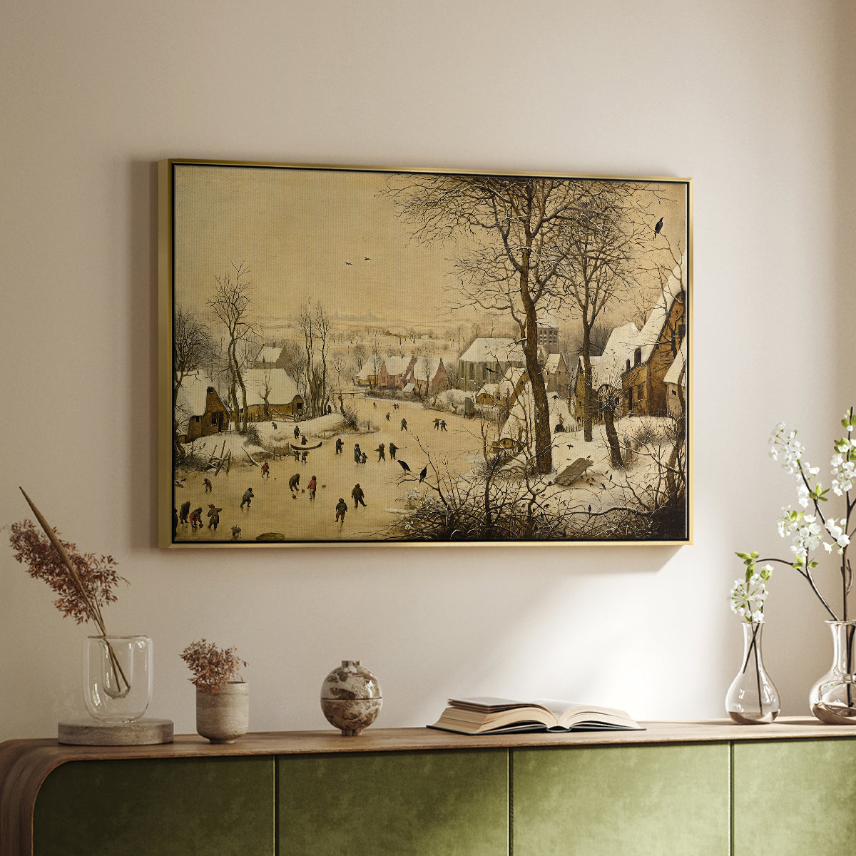 Winter Landscape with Skaters and Bird Trap, 1565 - Floater Framed Canvas Print