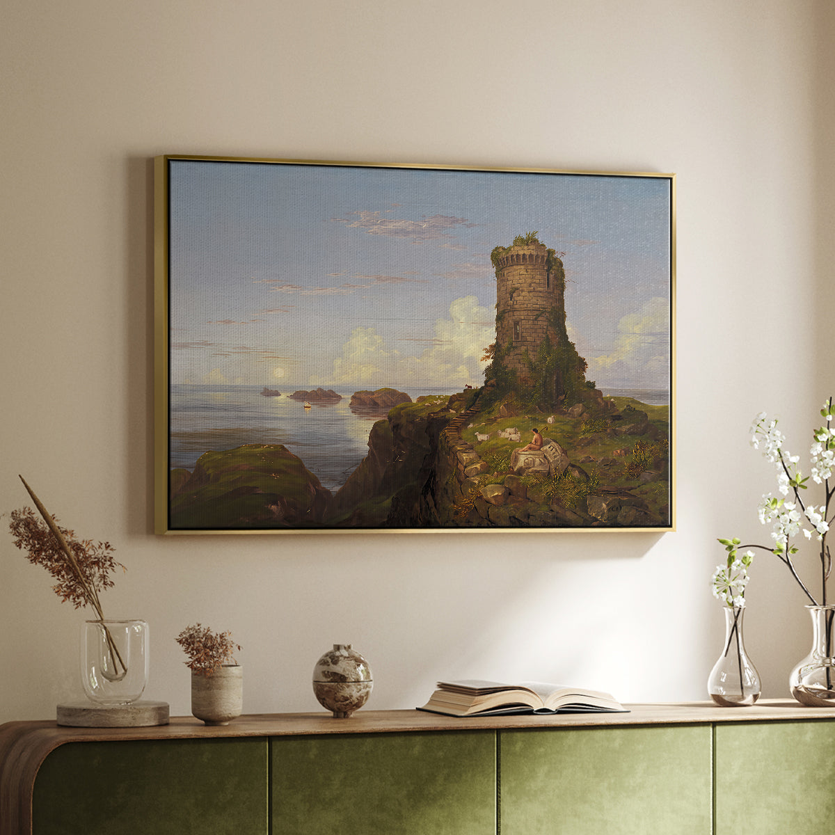 Italian Coast Scene with Ruined Tower, 1838 - Floater Framed Canvas Print