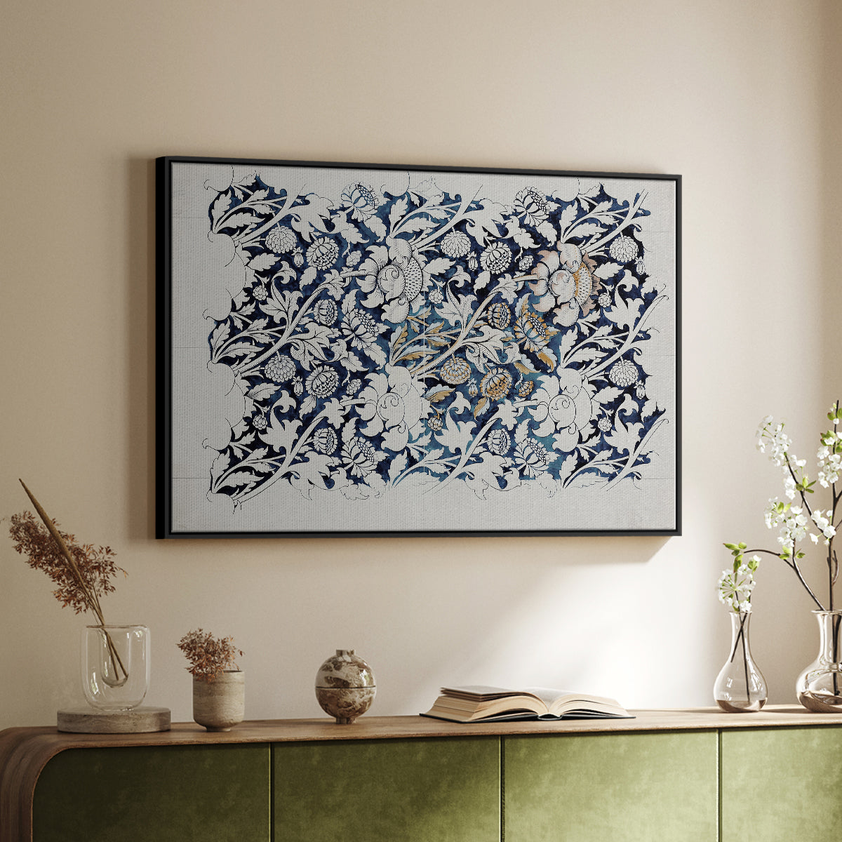Watercolour for Printed Fabric Design: Wey, c. 1882-1883 - Floater Framed Canvas Print