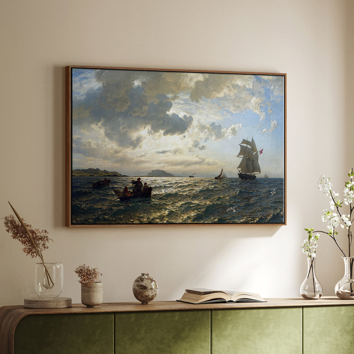 Fresh Breeze on the Norwegian Coast, 1876 - Floater Framed Canvas Print