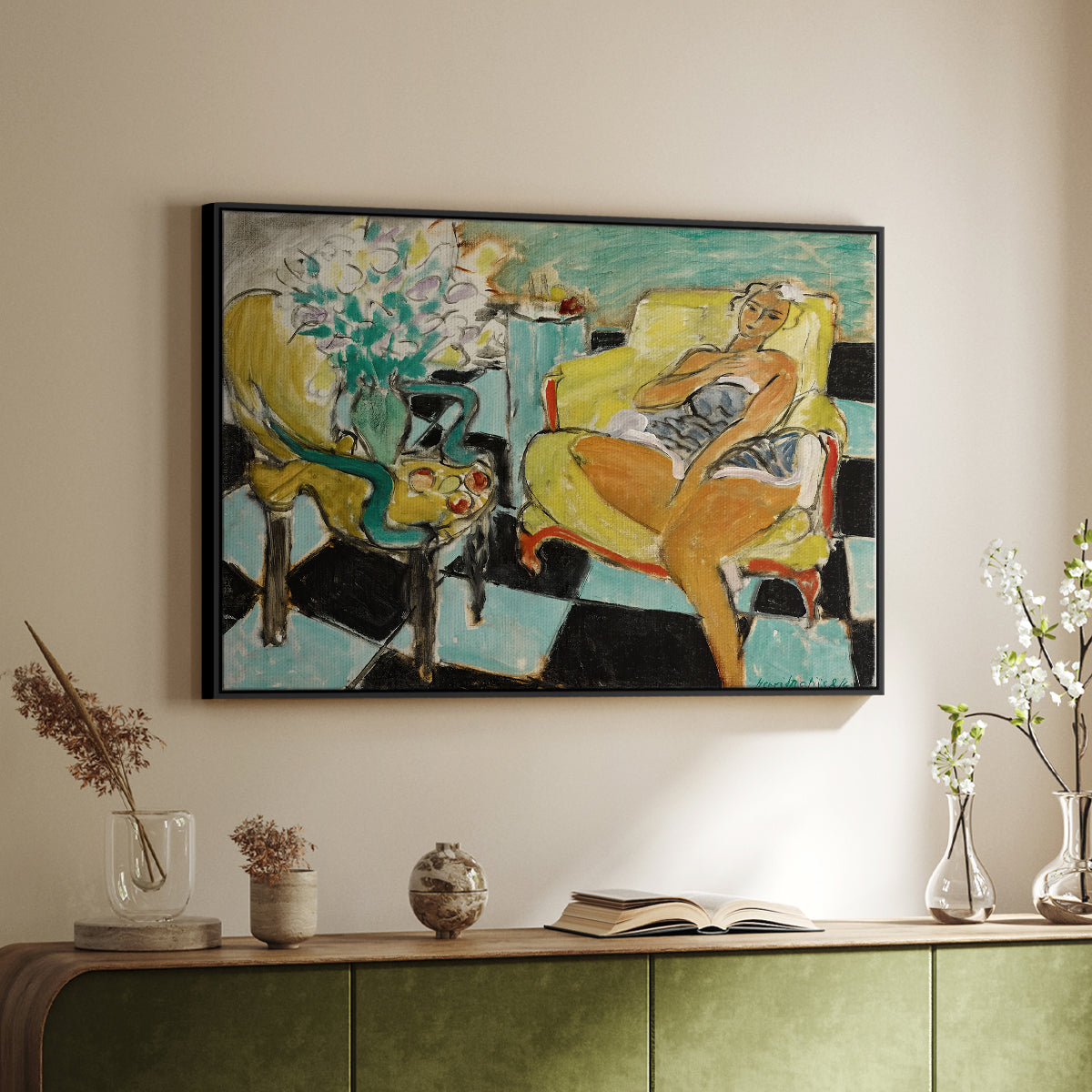 Seated Woman with Flower, 1942 - Floater Framed Canvas Print