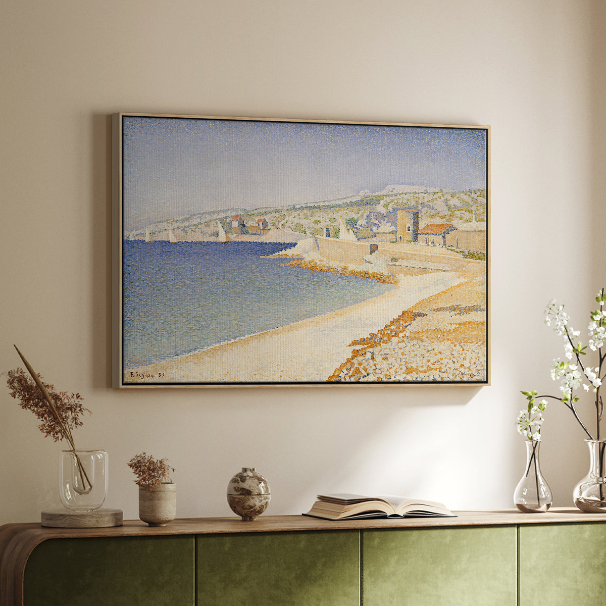 The Jetty at Cassis, Opus 198, 1889 - Floater Framed Canvas Print