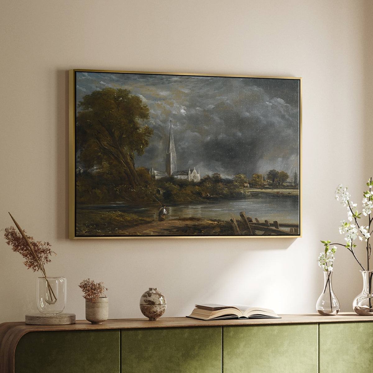 Salisbury Cathedral from the Meadows, c. 1831 - Floater Framed Canvas Print