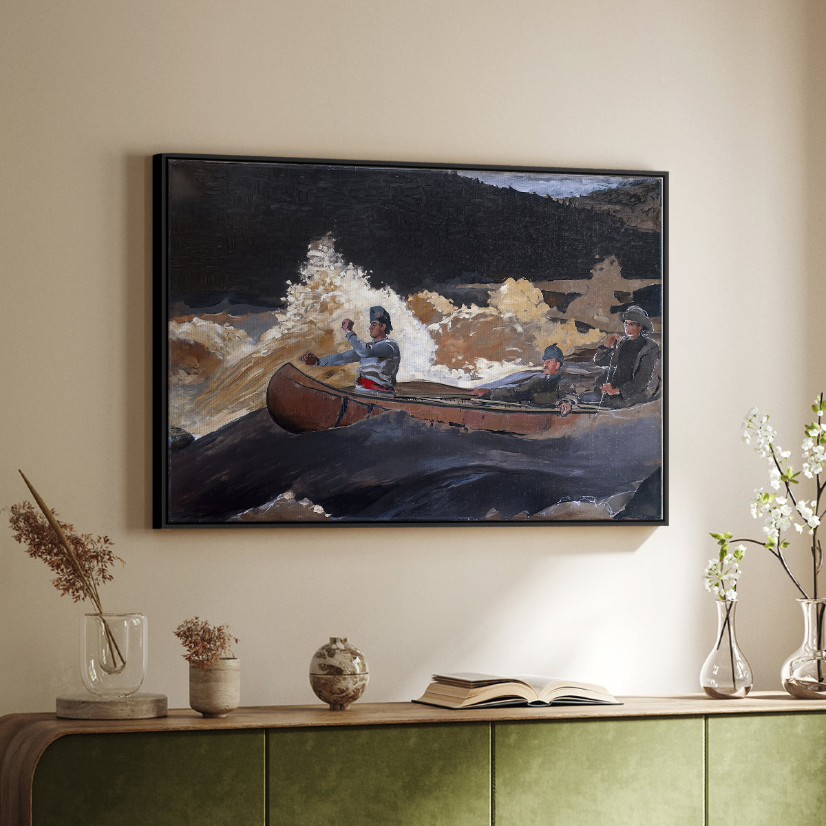 Shooting the Rapids, Saguenay River, 1905-1910 - Floater Framed Canvas Print
