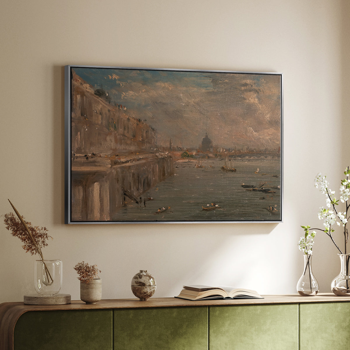 Somerset House Terrace from Waterloo Bridge, c. 1819 - Floater Framed Canvas Print