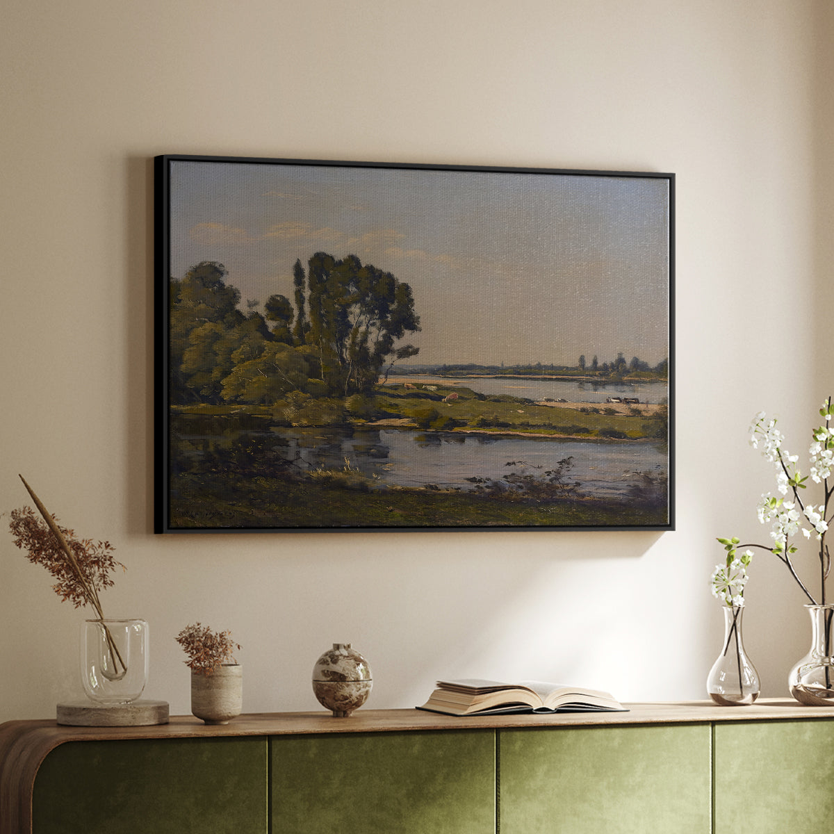 Landscape with a River, 1892 - Floater Framed Canvas Print