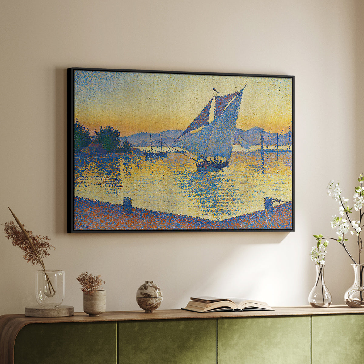 The Port at Sunset, Opus 236, Saint Tropez, 1892 - Floater Framed Canvas Print