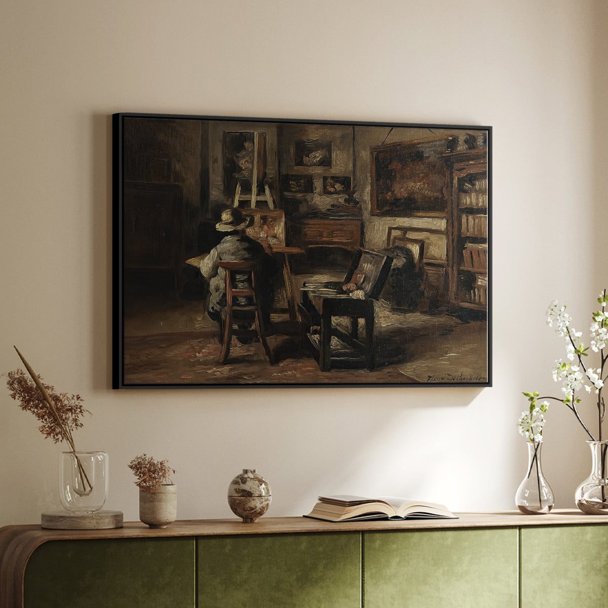 The Studio of Ferdinand De Braekeleer I, Father of the Painter, c. 1873-1885 - Floater Framed Canvas Print